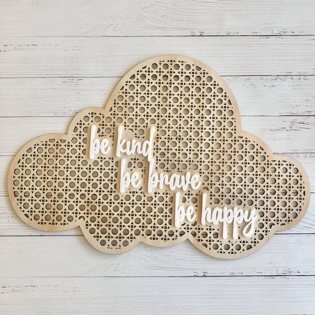 Rattan Look 3D Wall Art – Cloud: Be Kind, Be Brave, BeHappy