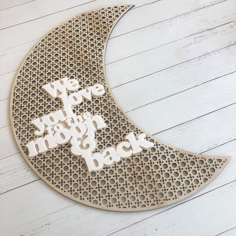 Rattan Look 3D Wall Art- Moon: We Love You To The Moon And Back